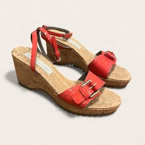 Stella McCartney Linda Cork Wedge Sandals imperial red size 39 or size 8.5
